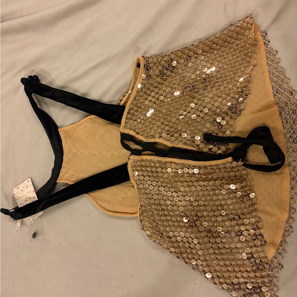 Gold Sequin Halter Top - Picture 2 of 3
